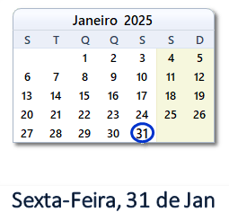 31 Janeiro 2025 calendario