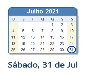 31 Julho 2021 calendario