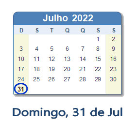 31 Julho 2022 calendario