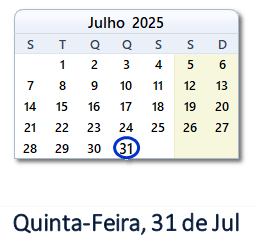 31 Julho 2025 calendario