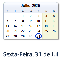 31 Julho 2026 calendario