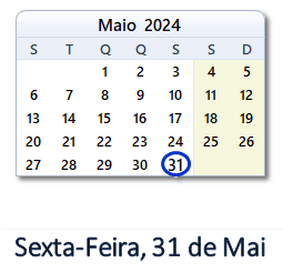 31 Maio 2024 calendario