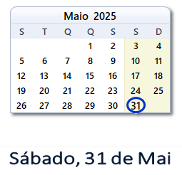 31 Maio 2025 calendario