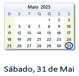 31 Maio 2025 calendario
