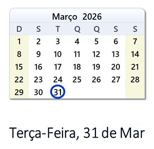 31 de Março, 2026 Calendário com notícias e tweets do dia - BRA