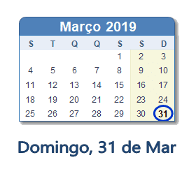 31 Março 2019 calendario