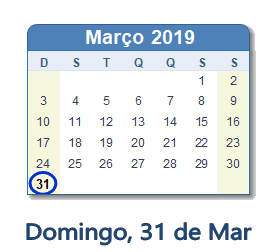 31 Março 2019 calendario
