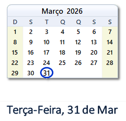 31 Março 2026 calendario