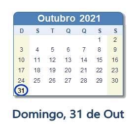 31 Outubro 2021 calendario