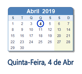 4 Abril 2019 calendario