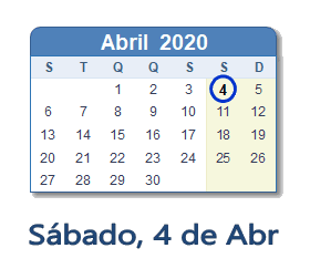 4 Abril 2020 calendario