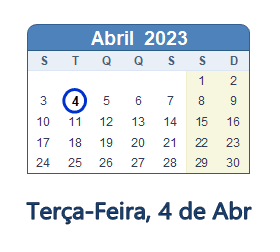 4 Abril 2023 calendario