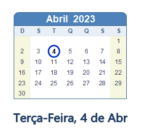 4 Abril 2023 calendario