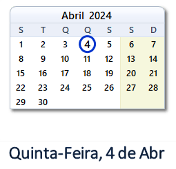 4 Abril 2024 calendario