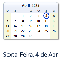 4 Abril 2025 calendario