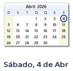 4 Abril 2026 calendario