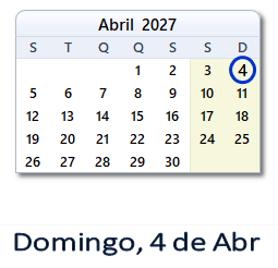 4 Abril 2027 calendario