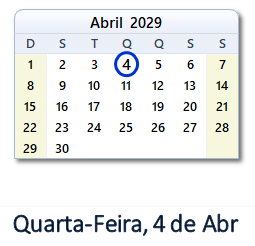 4 Abril 2029 calendario
