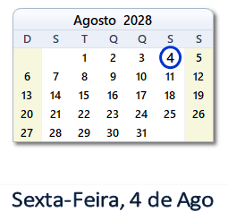 4 Agosto 2028 calendario