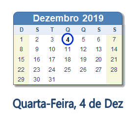 4 Dezembro 2019 calendario