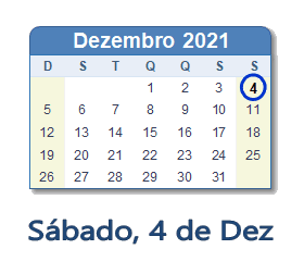 4 Dezembro 2021 calendario