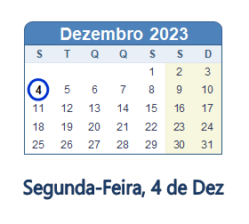 4 Dezembro 2023 calendario