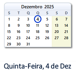 4 Dezembro 2025 calendario