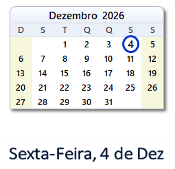 4 Dezembro 2026 calendario