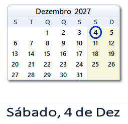 4 Dezembro 2027 calendario