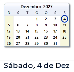 4 Dezembro 2027 calendario