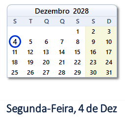 4 Dezembro 2028 calendario