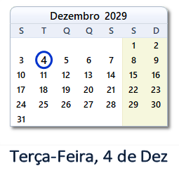4 Dezembro 2029 calendario