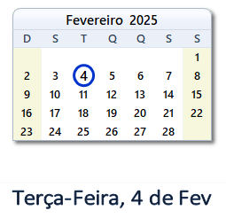 4 Fevereiro 2025 calendario