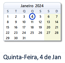 4 Janeiro 2024 calendario