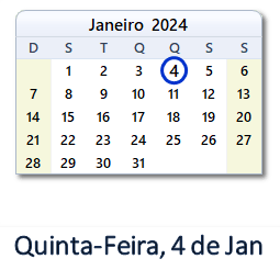 4 Janeiro 2024 calendario