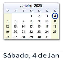 4 Janeiro 2025 calendario