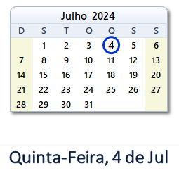 4 Julho 2024 calendario