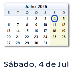 4 Julho 2026 calendario