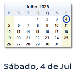 4 Julho 2026 calendario