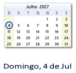 4 Julho 2027 calendario