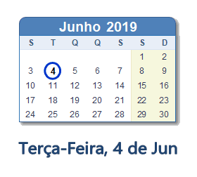 4 Junho 2019 calendario