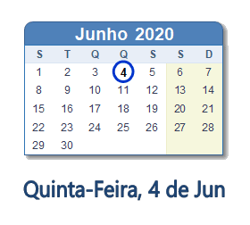 4 Junho 2020 calendario