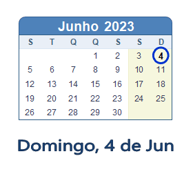 4 Junho 2023 calendario
