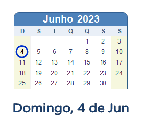 4 Junho 2023 calendario