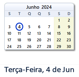 4 Junho 2024 calendario