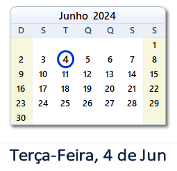 4 Junho 2024 calendario