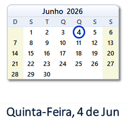 4 Junho 2026 calendario