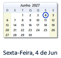 4 Junho 2027 calendario