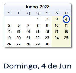 4 Junho 2028 calendario