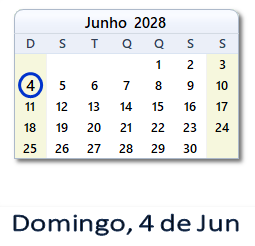 4 Junho 2028 calendario